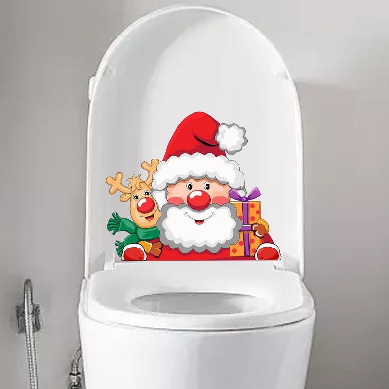 Iprokiu Christmas Toilet Sticker Funny Christmas Santa Claus Snowman Elf Toilet Seat Cover Decoration Waterproof Toilet Seat Lid Decal Bathroom Wall Sticker (Santa Claus and Elk) - Image 1